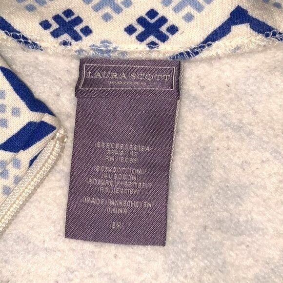 Laura Scott Womens Snowflake Pattern Quarter-Zip Fleece Pullover Sweater Blue & - Picture 4 of 9